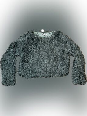 221. HYFVE Feathered Faux Fur Top in Sage Green, Size S